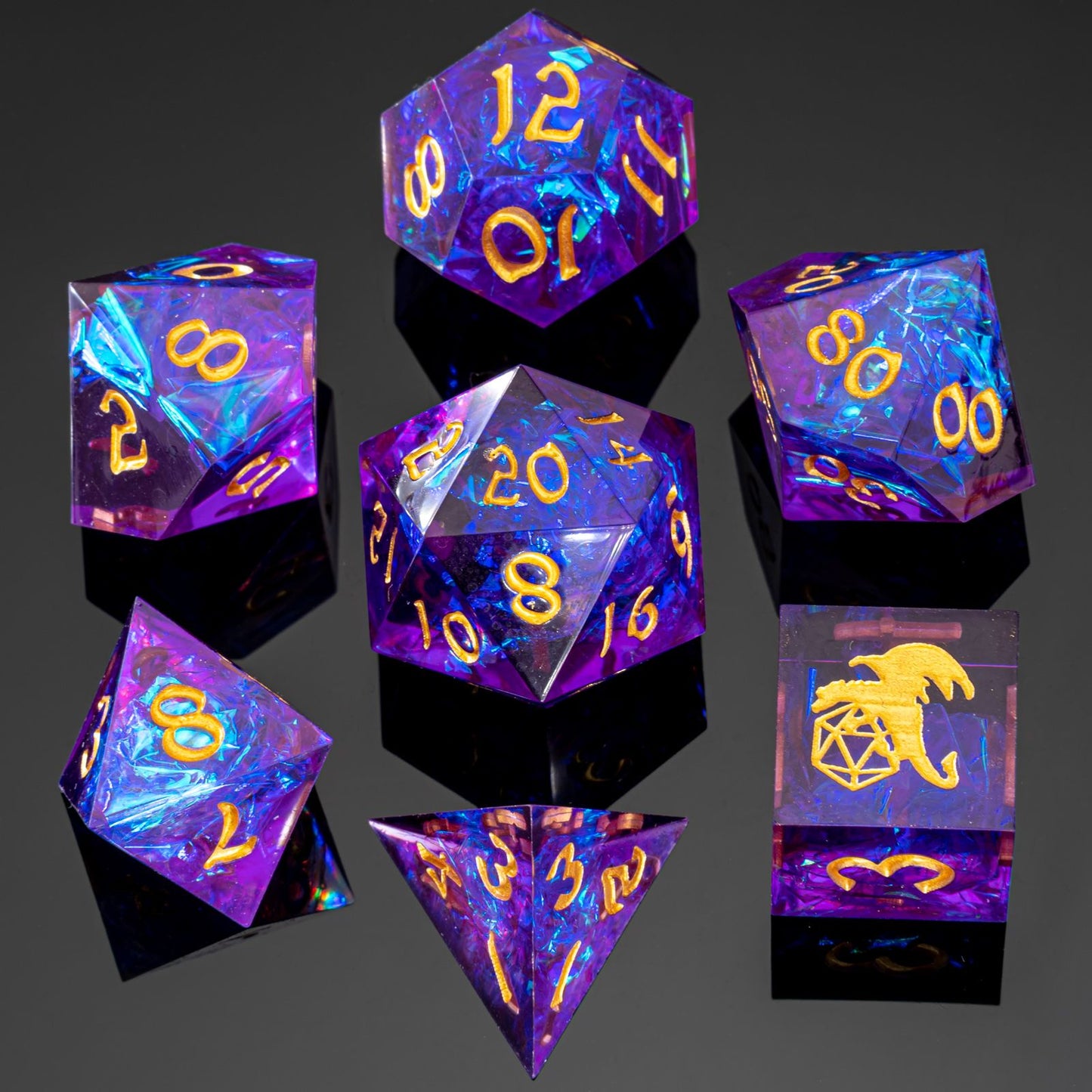 Captured Magic Handmade Sharp Edge Resin Dice-Purple