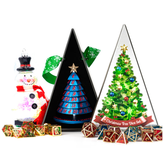 Metal Christmas Tree 7 Dice Set-Brite Blue