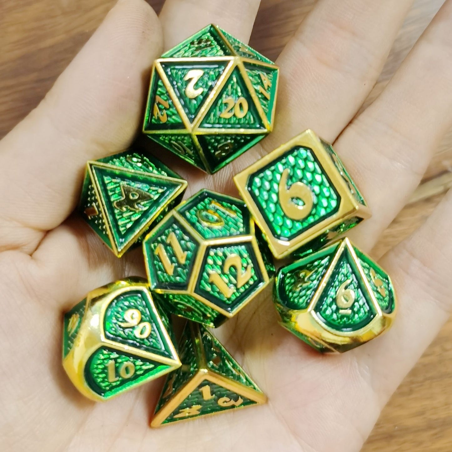 Behemoth Gold with Green Dice Set
