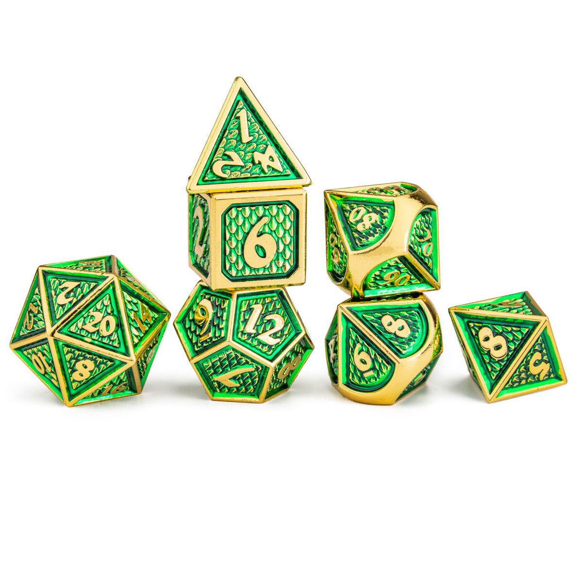 Behemoth Gold with Green Dice Set