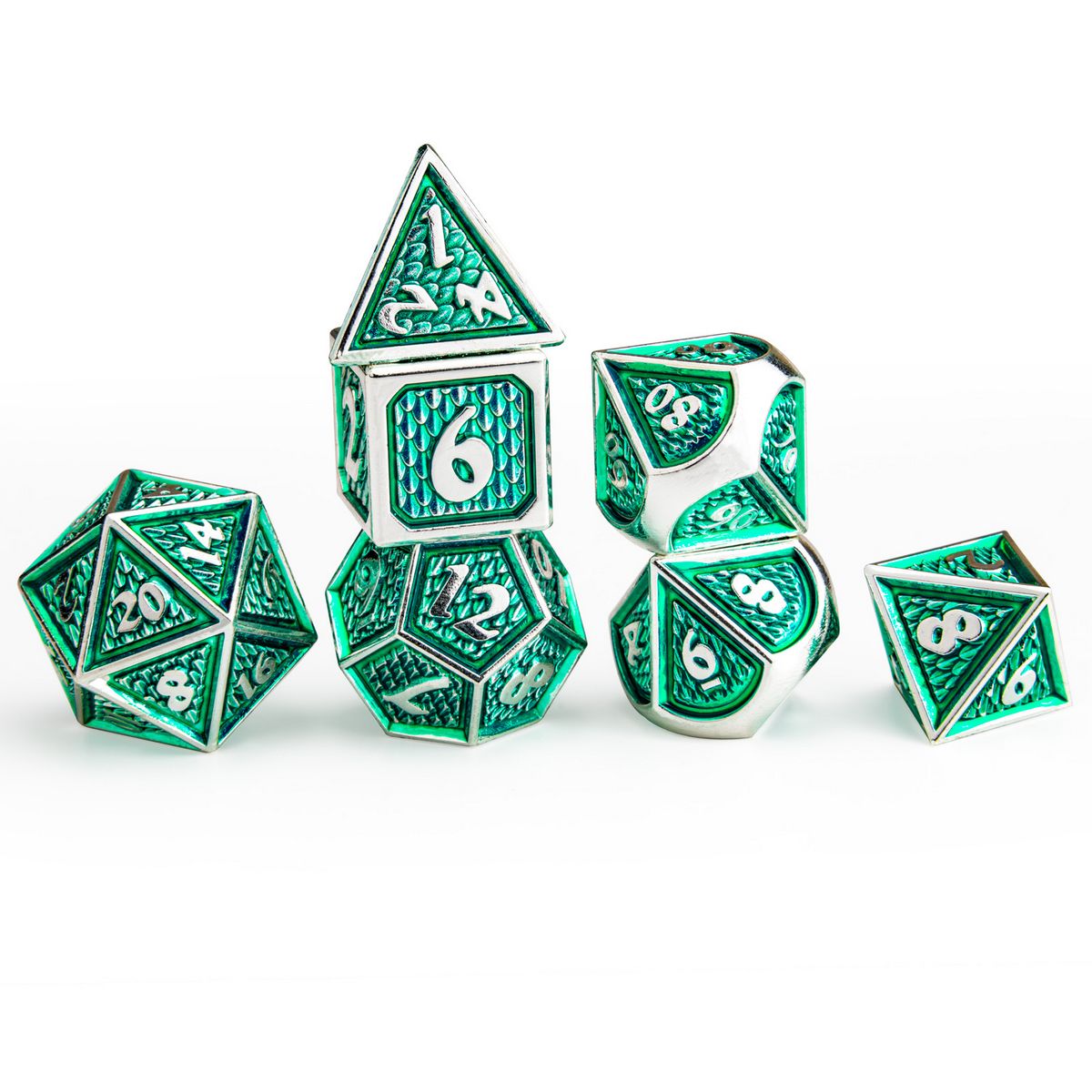 Behemoth Silver with Sea Green Dice Set