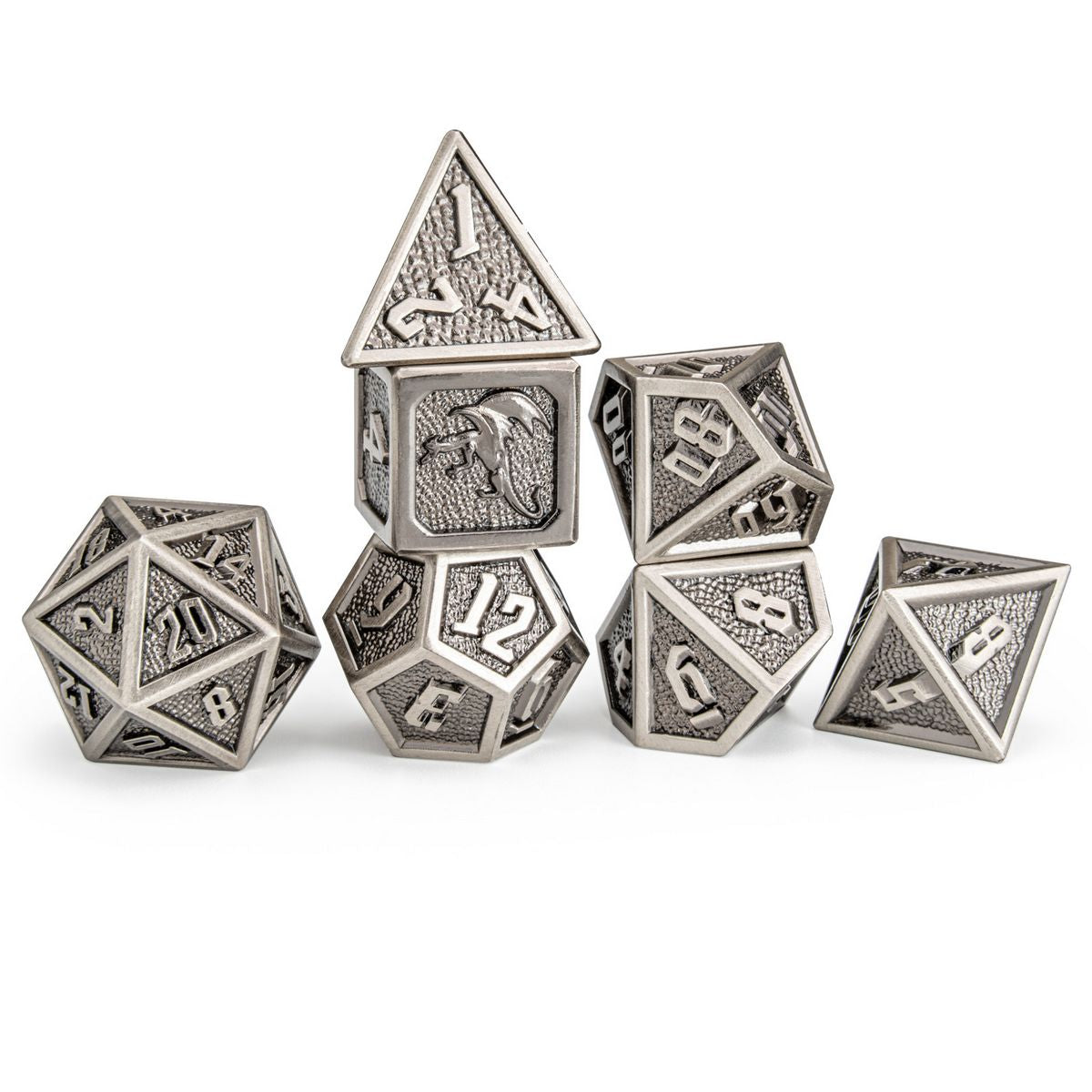 Draconis Dark Metal Ancient Silver Dice Set