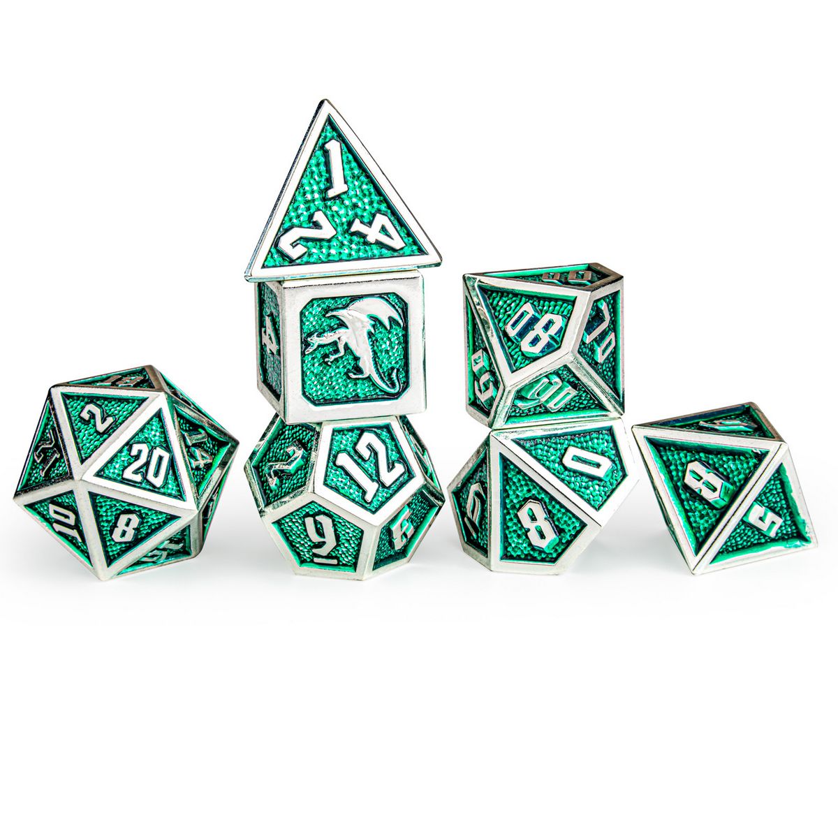 Draconis Silver With Green Dice Set