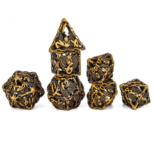 Ancient Gold Hollow Bat RPG Dice Set