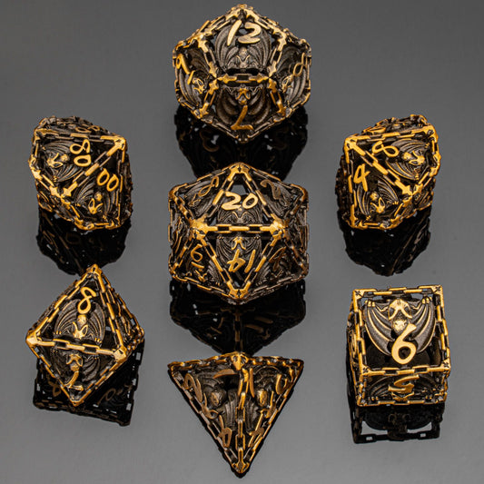 Ancient Gold Hollow Bat RPG Dice Set