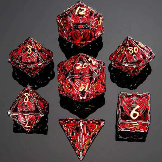 Hollow Metal Bat Polyhedral Dice Set-Gun Metal w/Blood