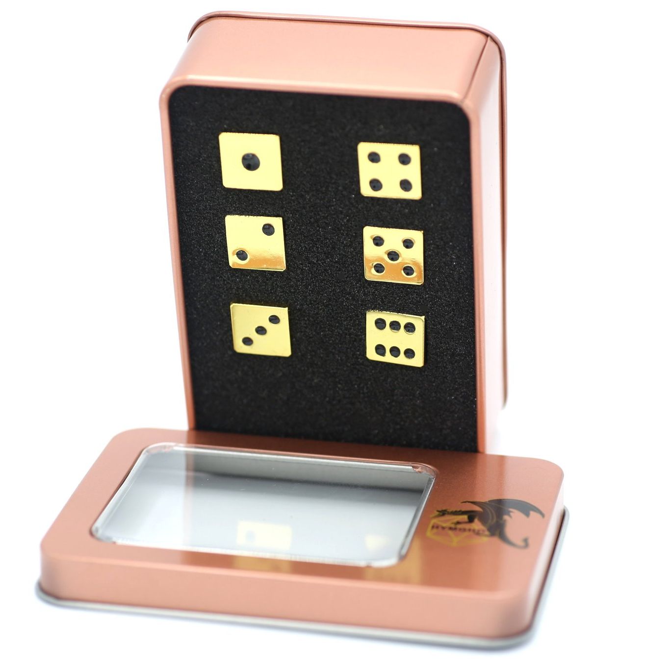 Classic dot Shiny Gold w/ Black Solid Metal Six D6 Dice Set