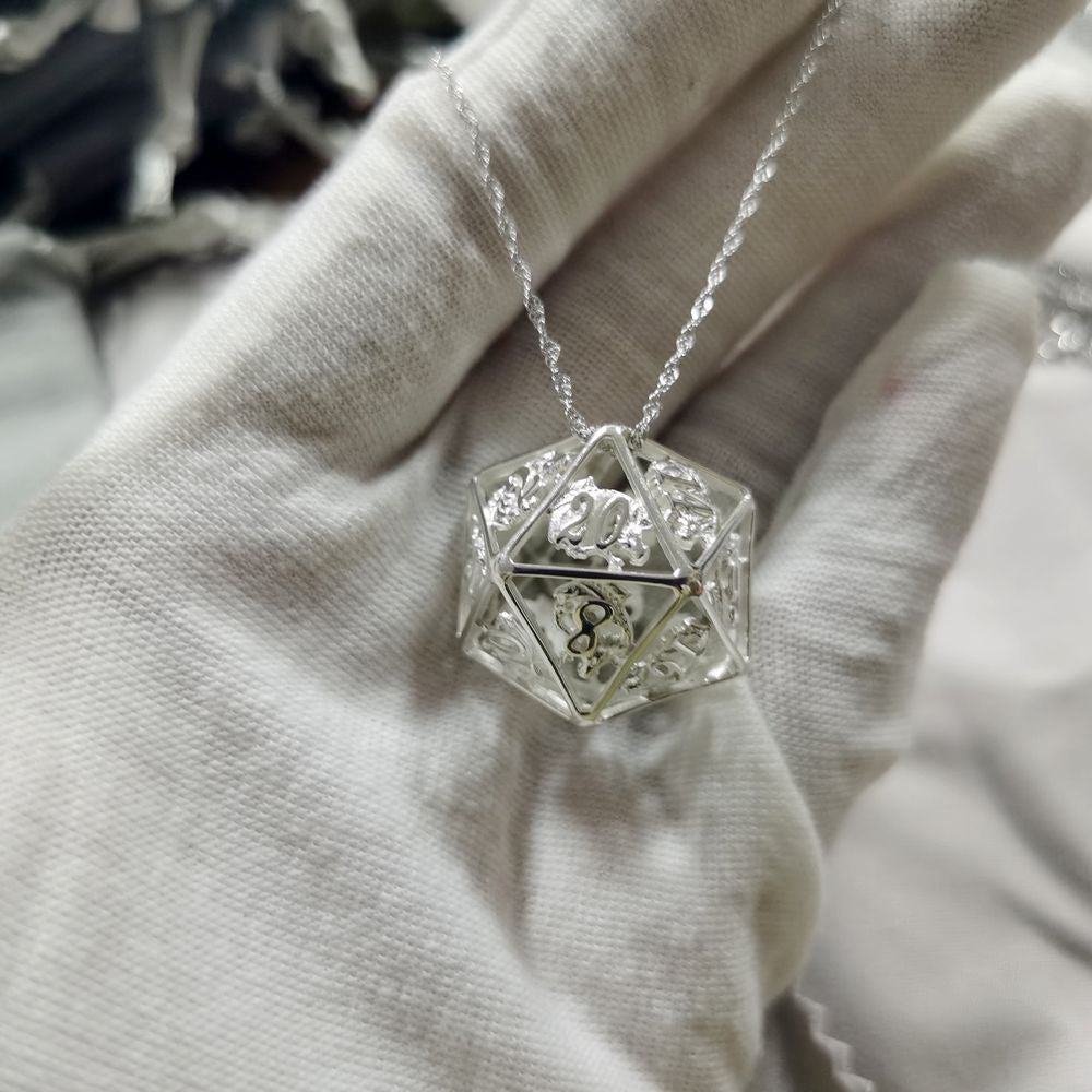 Handmade sterling silver 925 dragon dice pendant necklace for men and women - HYMGHO Dice
