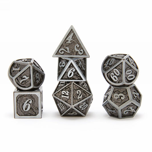 Pewter frame with gunmetal black 2 tone metal dice set for DnD table games - HYMGHO Dice