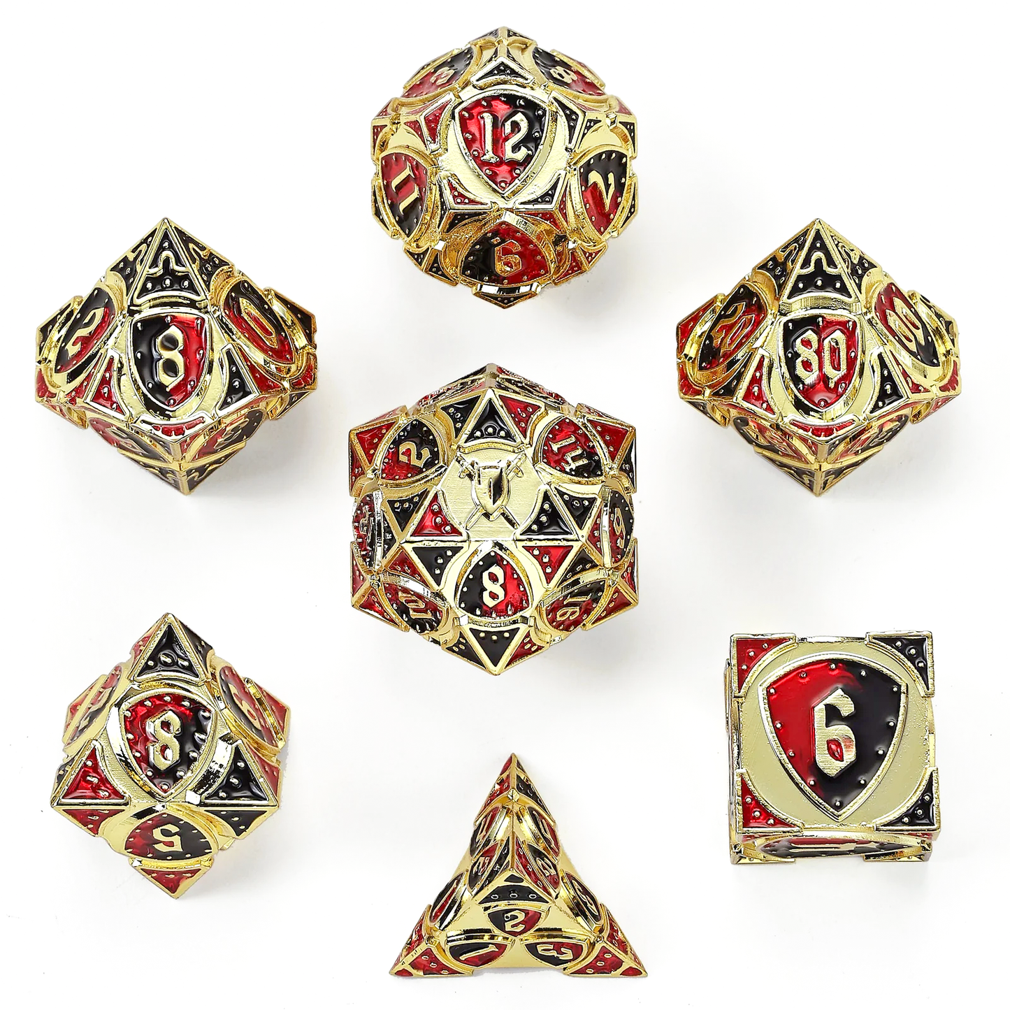 Fighter Solid Metal Polyhedral Dice Set-Gold w/Red&Black