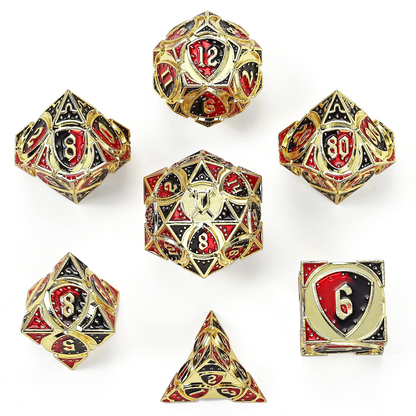 Fighter Solid Metal Polyhedral Dice Set-Gold w/Red&Black