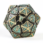 Fighter Solid Metal Polyhedral Dice Set-Ancient Bronze w/Glitter Green