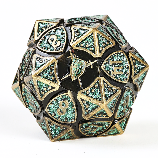 Fighter Solid Metal Polyhedral Dice Set-Ancient Bronze w/Glitter Green
