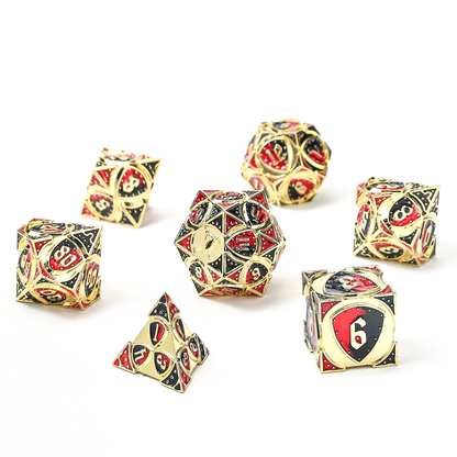 Fighter Solid Metal Polyhedral Dice Set-Gold w/Red&Black