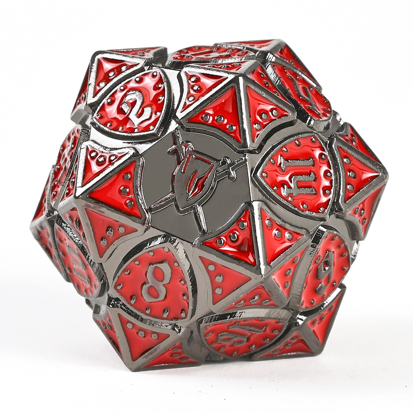 Fighter Solid Metal Polyhedral Dice Set-Gunmetal w/Blood Red