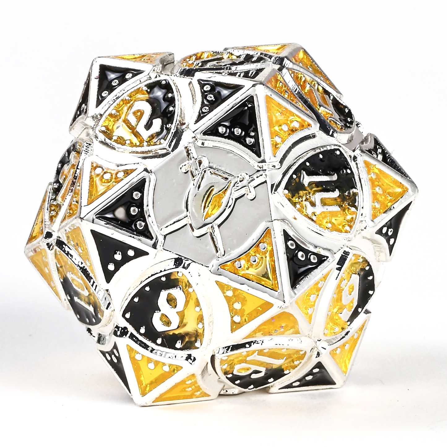 Fighter Solid Metal Polyhedral Dice Set-Silver w/Yellow&Black