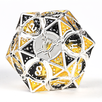 Fighter Solid Metal Polyhedral Dice Set-Silver w/Yellow&Black