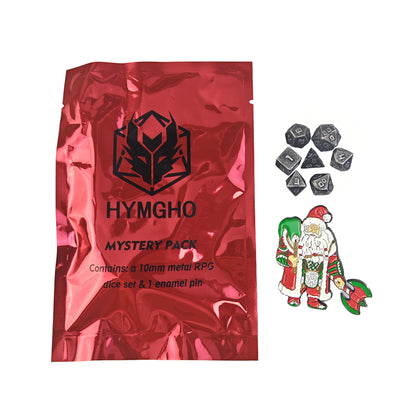 Mystery metal mini dice set with a random enamel pin - HYMGHO Dice 