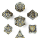 Fighter Solid Metal Polyhedral Dice Set-Ancient Silver w/Glitter Yellow