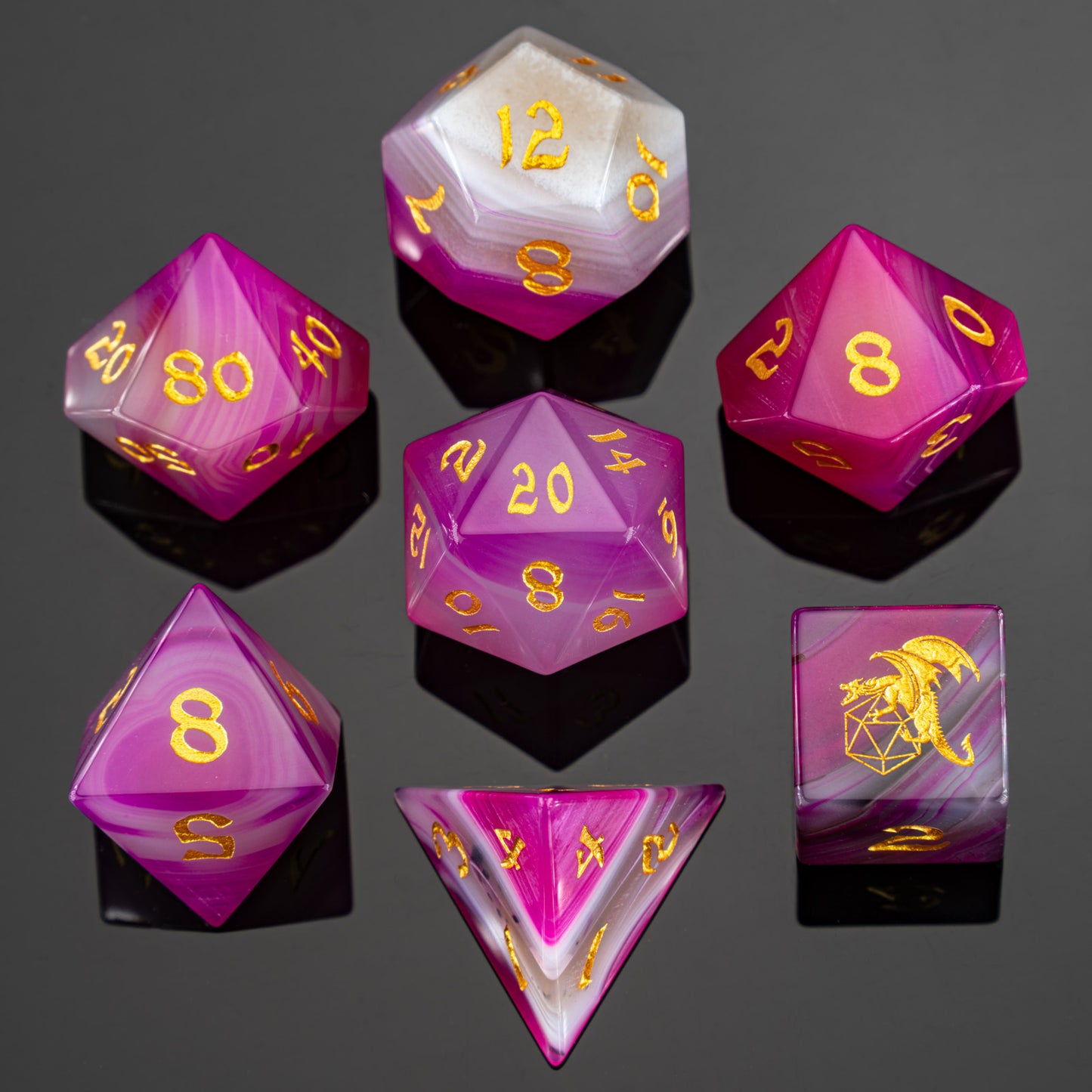 Dragon's Hoard Gemstone Polyhedral Dice Set-Rose Agate