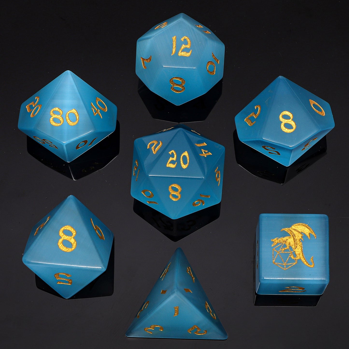 DRAGON'S HOARD GEMSTONE DICE - BLUE CAT EYE