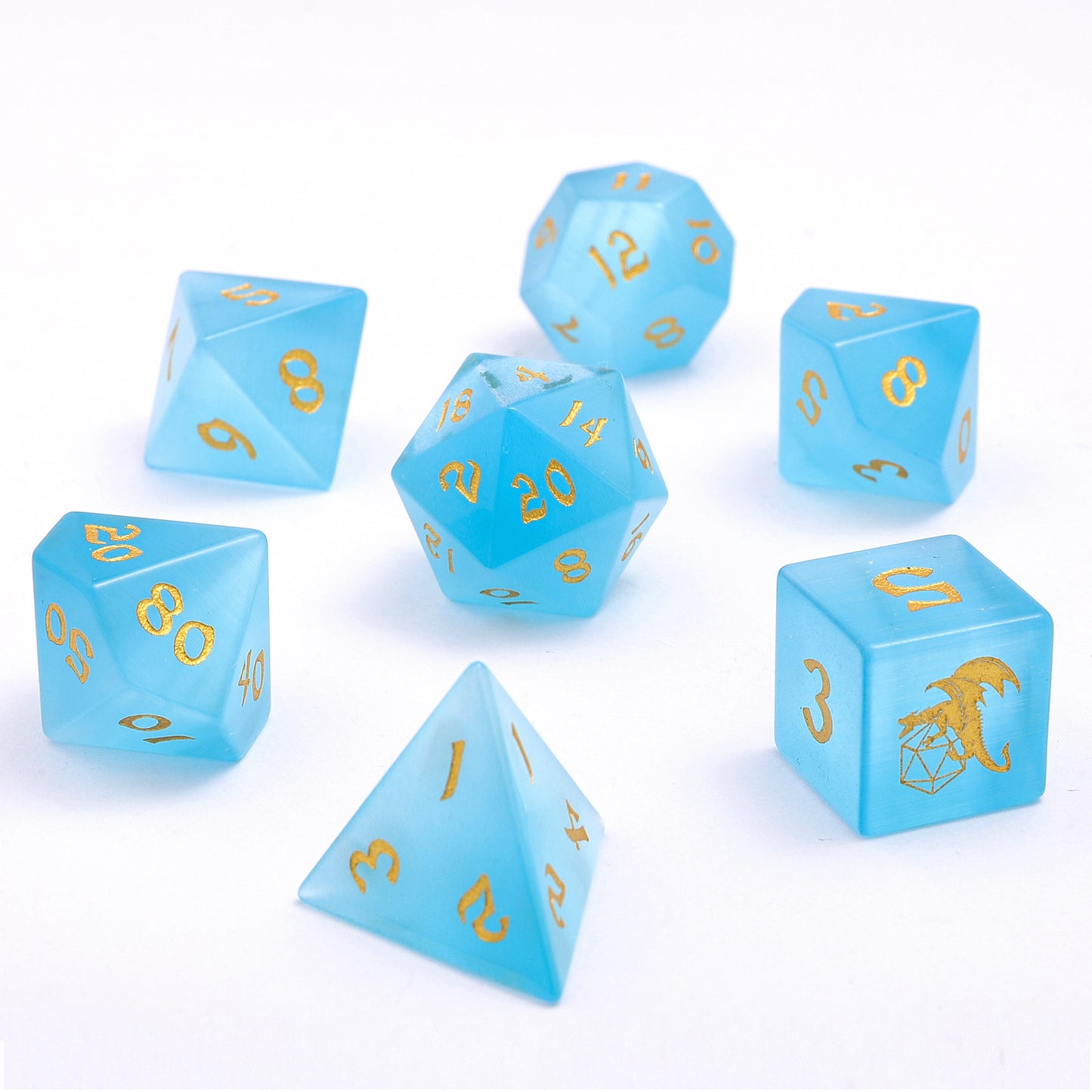 DRAGON'S HOARD GEMSTONE DICE - BLUE CAT EYE