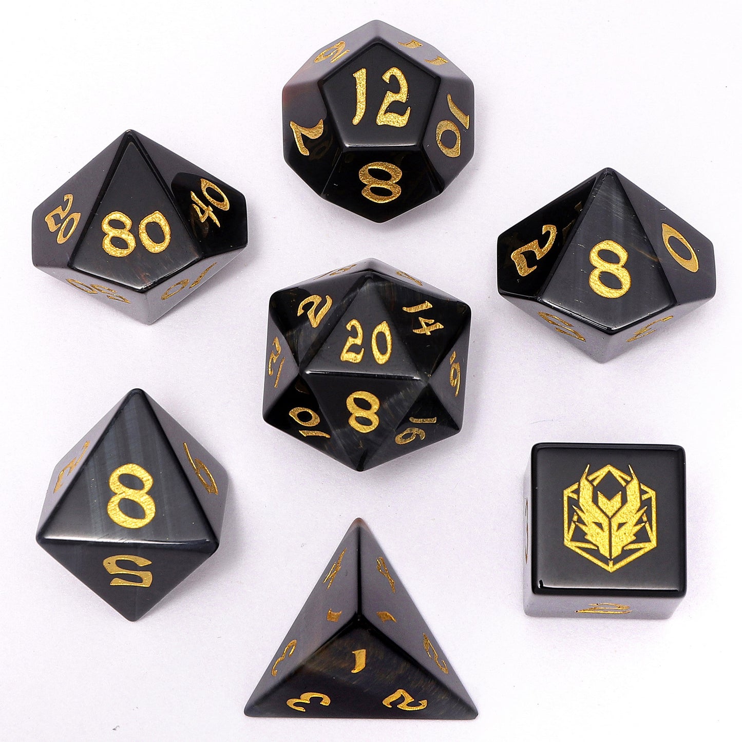 DRAGON'S HOARD GEMSTONE DICE - BLUE TIGER'S EYE