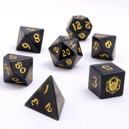 Dragon's Hoard Gemstone Polyhedral Dice Set-Blue Tiger's Eye