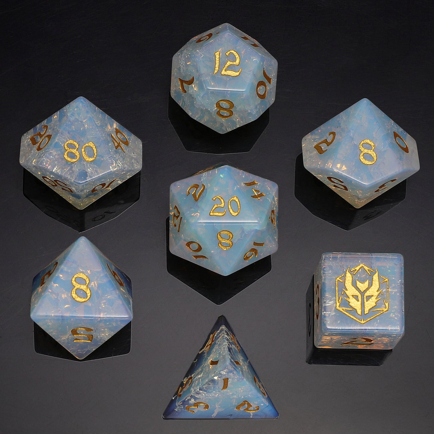 Dragon's Hoard Gemstone Polyhedral Dice Set-Blasted Opalite