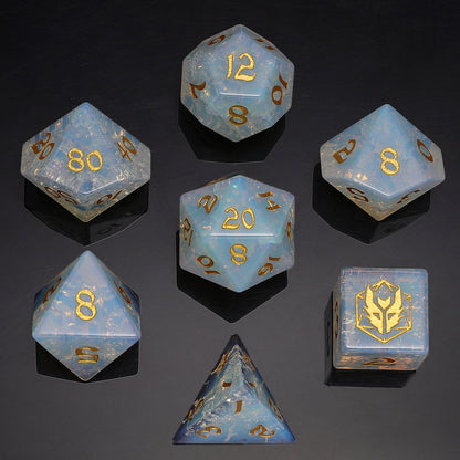 Dragon's Hoard Gemstone Polyhedral Dice Set-Blasted Opalite