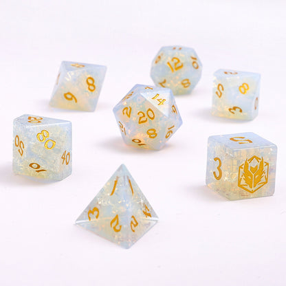 Dragon's Hoard Gemstone Polyhedral Dice Set-Blasted Opalite