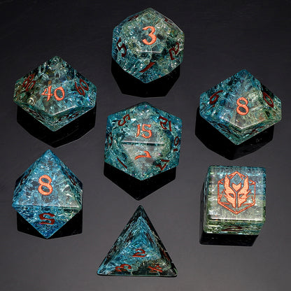 Dragon's Hoard Gemstone Polyhedral Dice Set-Blue&Green Two Tone Colored Glaze