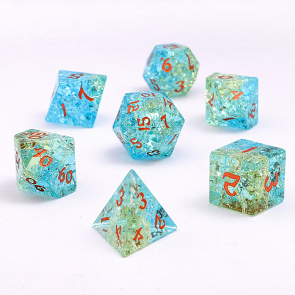 Dragon's Hoard Gemstone Polyhedral Dice Set-Blue&Green Two Tone Colored Glaze