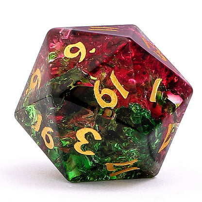 Dragon's Hoard Gemstone Polyhedral Dice Set-Red&Green Two Tone Color Glaze