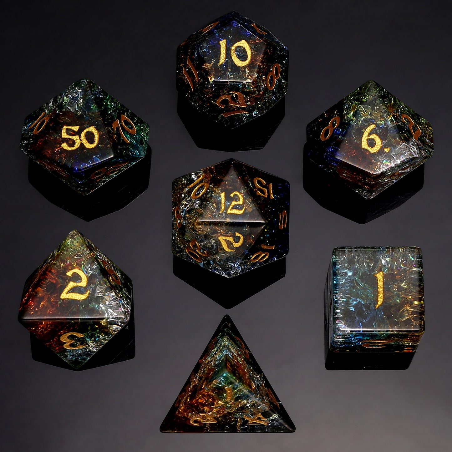 Dragon's Hoard Gemstone Polyhedral Dice Set-Blue&Brown&Green Three Tone Colored Glaze