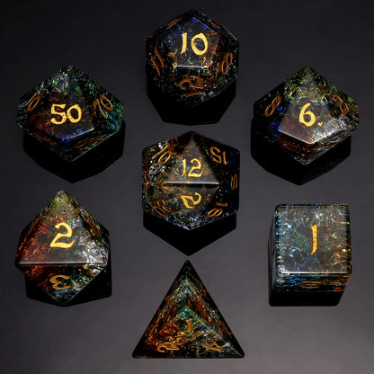 Dragon's Hoard Gemstone Polyhedral Dice Set-Blue&Brown&Green Three Tone Colored Glaze