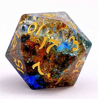 Dragon's Hoard Gemstone Polyhedral Dice Set-Blue&Brown&Green Three Tone Colored Glaze