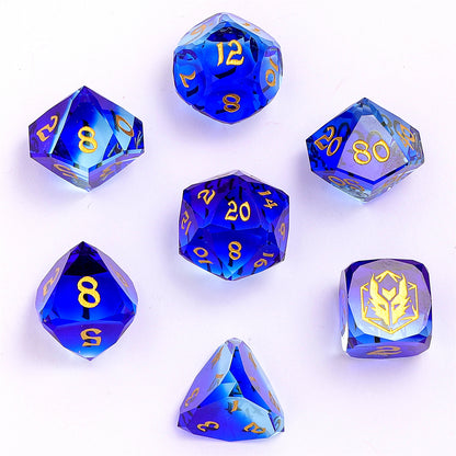 Dragon’s Hoard Luster Cut Dice Set - Blue & Clear Glass