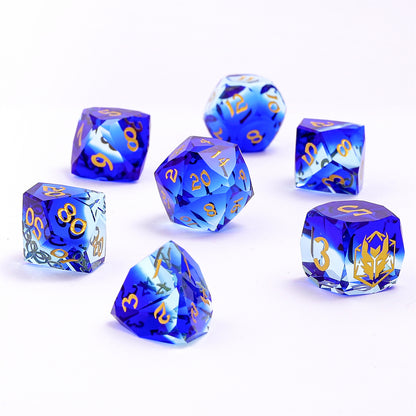 Dragon’s Hoard Luster Cut Dice Set - Blue & Clear Glass