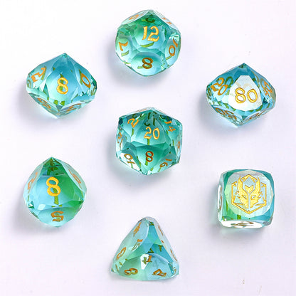 Dragon’s Hoard Luster Cut Dice Set - Blue & Green Glass