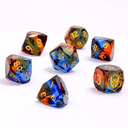 Dragon’s Hoard Luster Cut Dice Set - Blue & Brown Glass