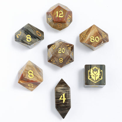 Dragon's Hoard Gemstone Dice Set - Petrified Wood - HYMGHO Dice 