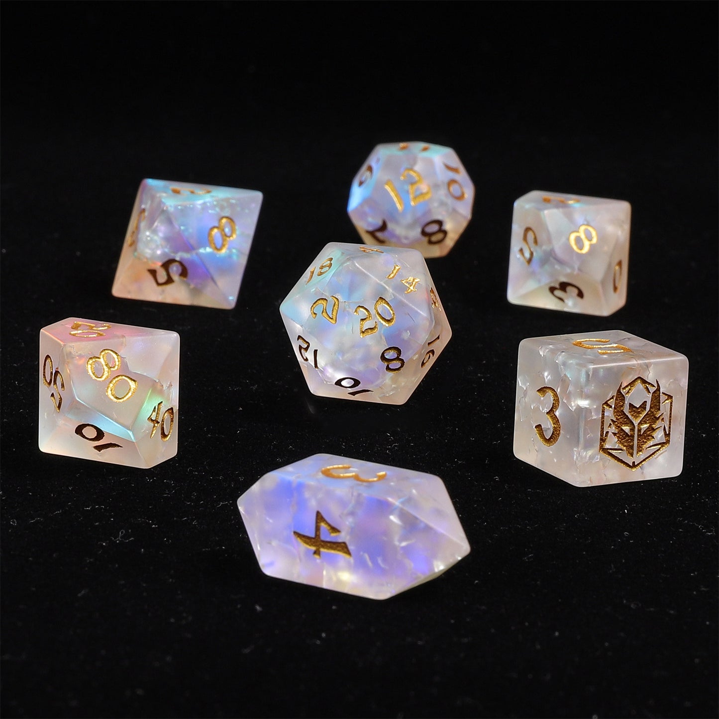Dragon's Hoard Gemstone Dice Set - Frosted Blasted K9 Crystal
