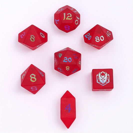 Dragon's Hoard Glass Dice Set - Blasted Frosted Red