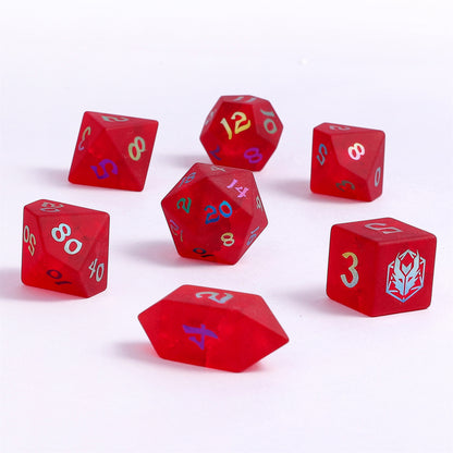 Dragon's Hoard Glass Dice Set - Blasted Frosted Red