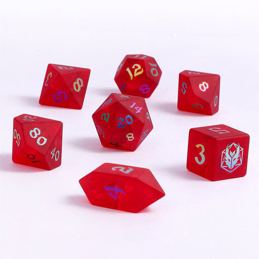 Dragon's Hoard Glass Dice Set - Blasted Frosted Red