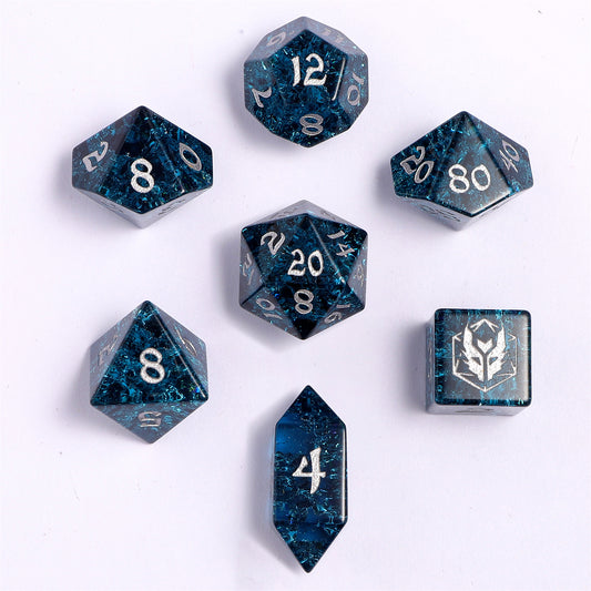 Dragon Hoard Glass Dice Set - Blasted Dark Blue