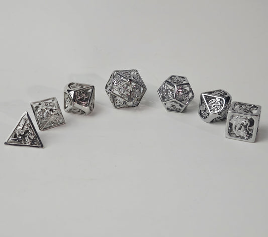 Real stainless steel hollow Dragon cage dice set