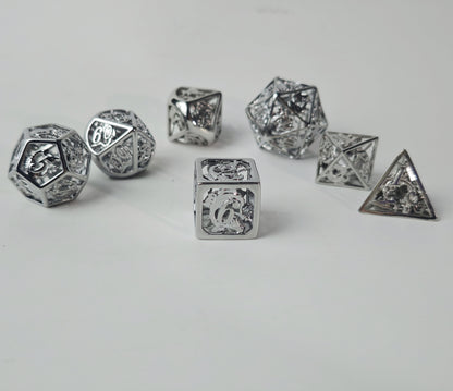 Real stainless steel hollow Dragon cage dice set