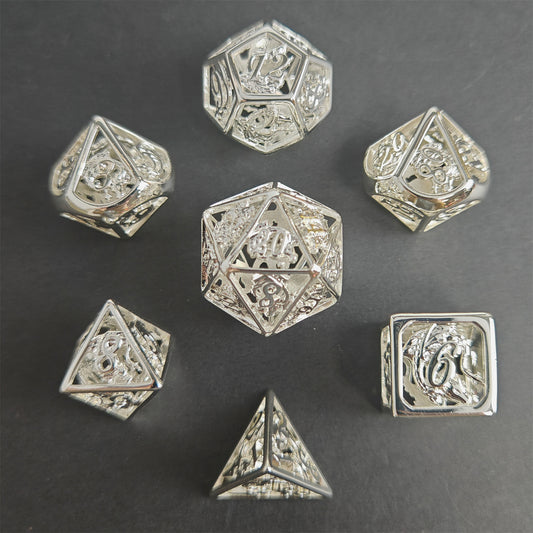 Hollow Metal Dragon Dice Set - 24K Platinum Plated